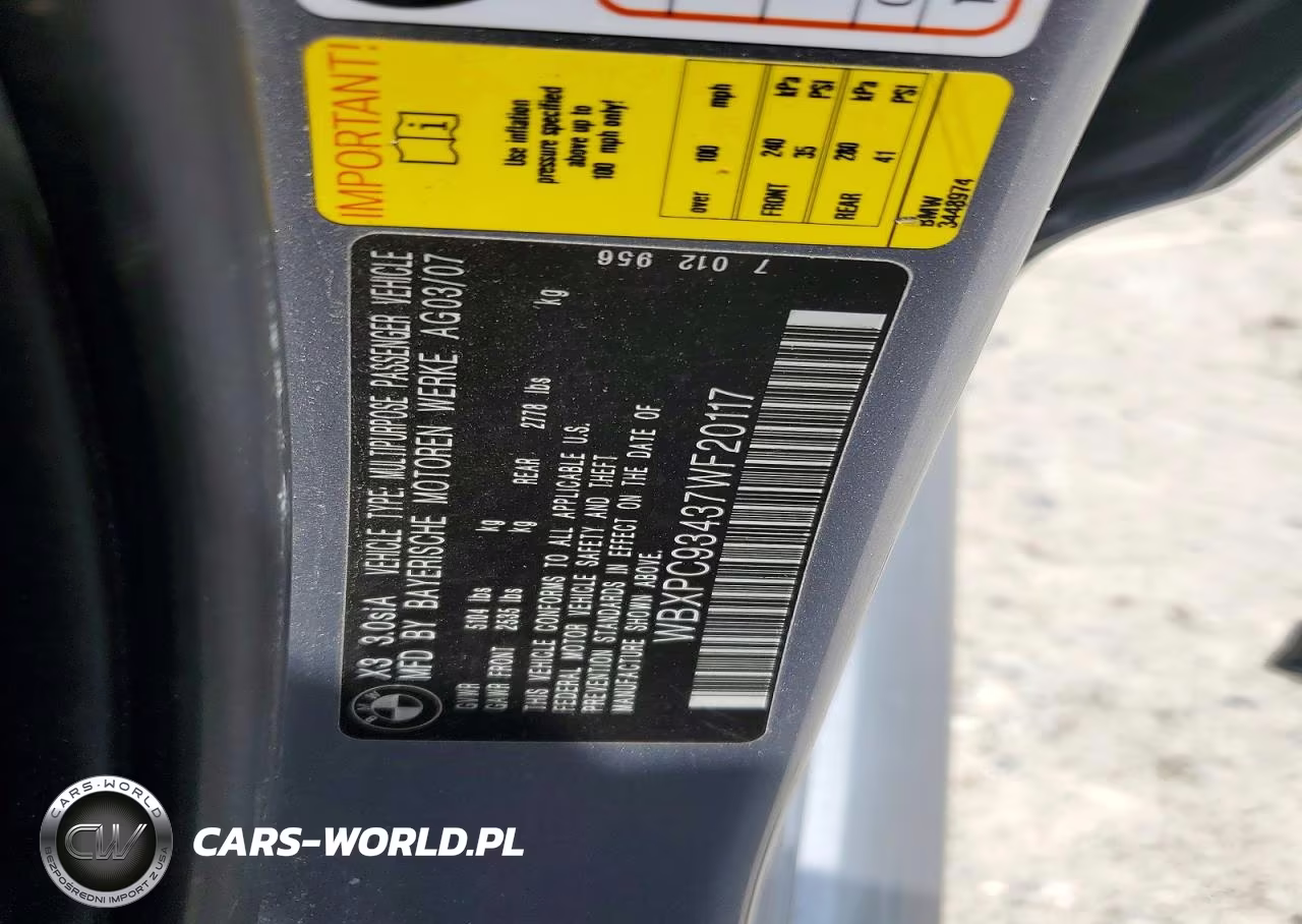 2007 BMW X3 3.0Si VIN:WBXPC93437WF20117 - 13