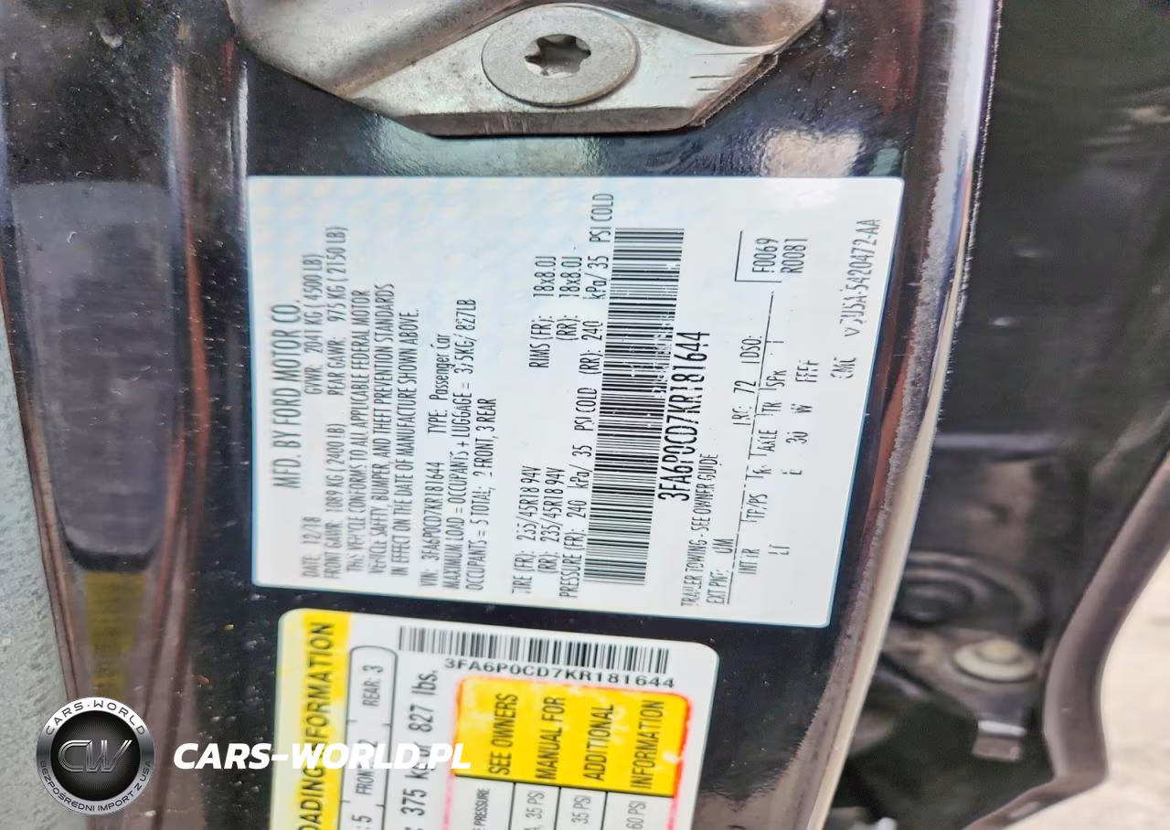 2019 Ford Fusion Sel VIN:3FA6P0CD7KR181644 - 12