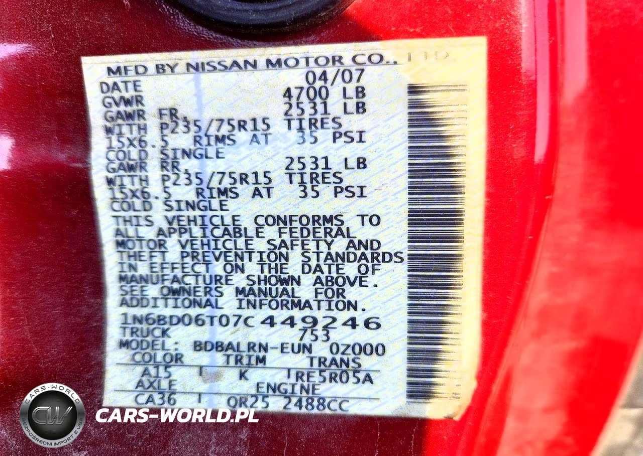 2007 Nissan Frontier King Cab Xe VIN:1N6BD06T07C449246 - 12