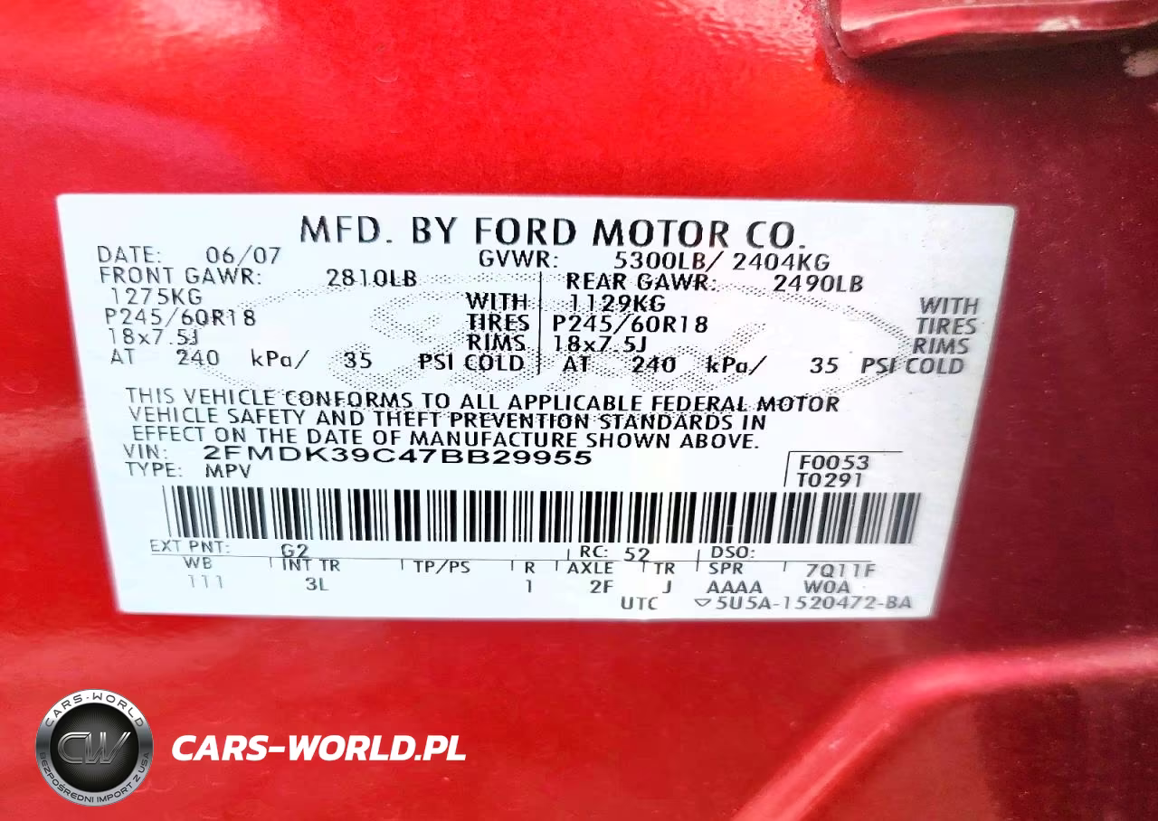 2007 Ford Edge Sel Plus VIN:2FMDK39C47BB29955 - 13