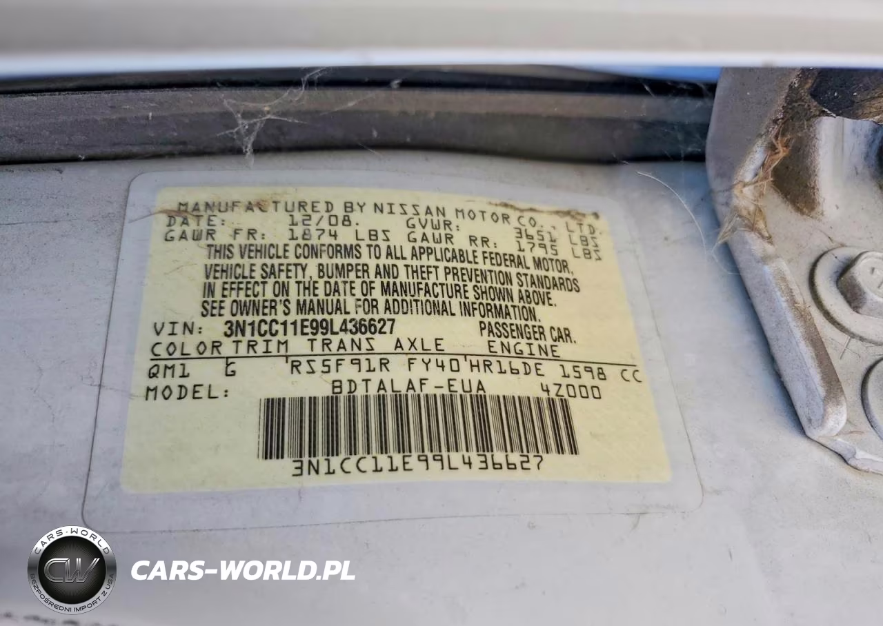 2009 Nissan Versa 1.6 Base VIN:3N1CC11E99L436627 - 12