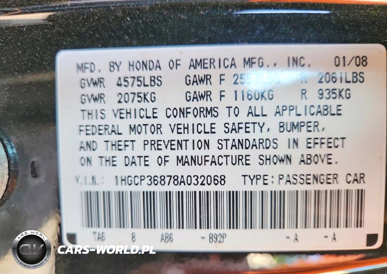 2008 Honda Accord Exl VIN:1HGCP36878A032068 - 12