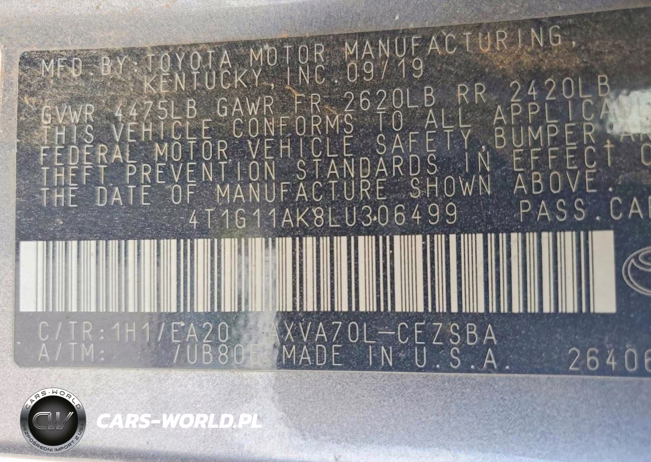 2020 Toyota Camry Se VIN:4T1G11AK8LU306499 - 12