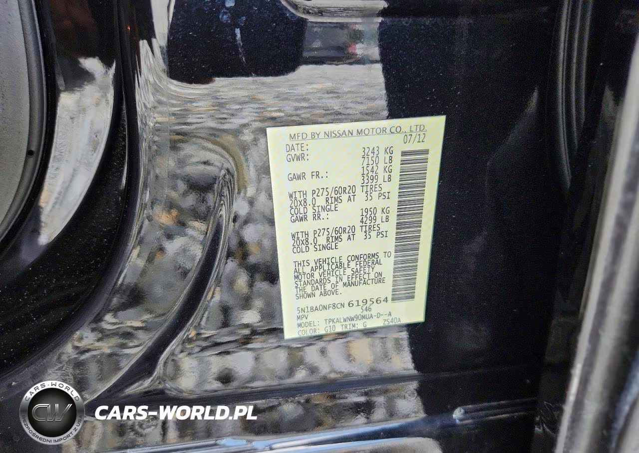 2012 Nissan Armada Platinum VIN:5N1BA0NF8CN619564 - 12
