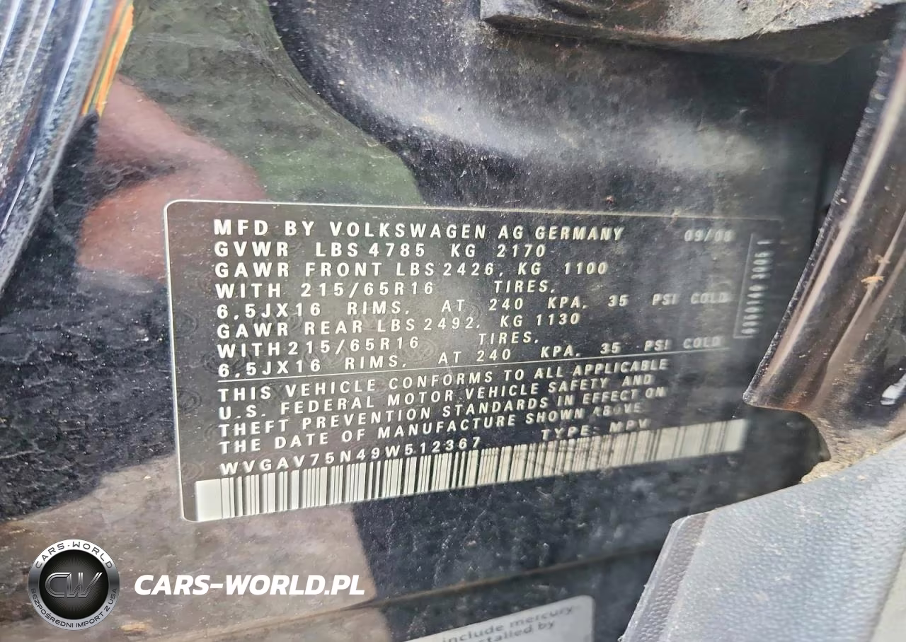 2009 Volkswagen Tiguan S VIN:WVGAV75N49W512367 - 13