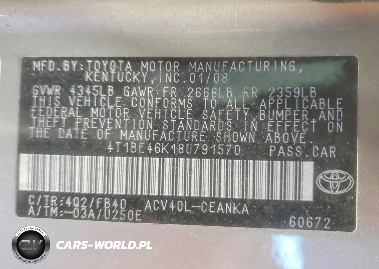 2008 Toyota Camry Le VIN:4T1BE46K18U791570 - 13