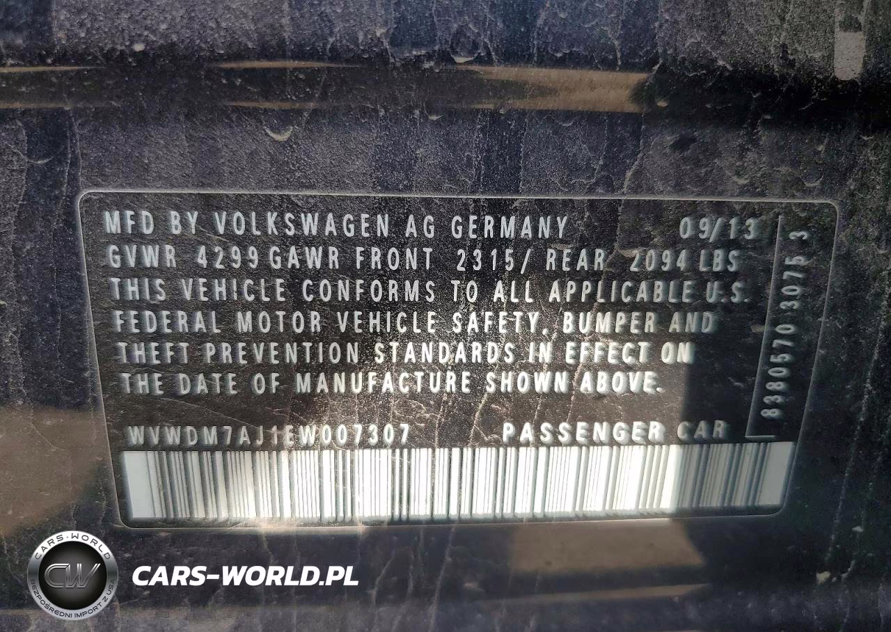 2014 Volkswagen Golf VIN:WVWDM7AJ1EW007307 - 13