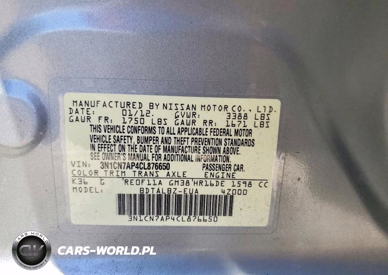 2012 Nissan Versa 1.6 S VIN:3N1CN7AP4CL876650 - 12