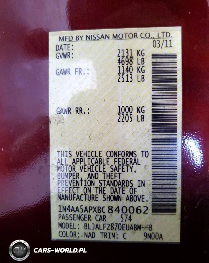 2011 Nissan Maxima 3.5 S VIN:1N4AA5APXBC840062 - 12