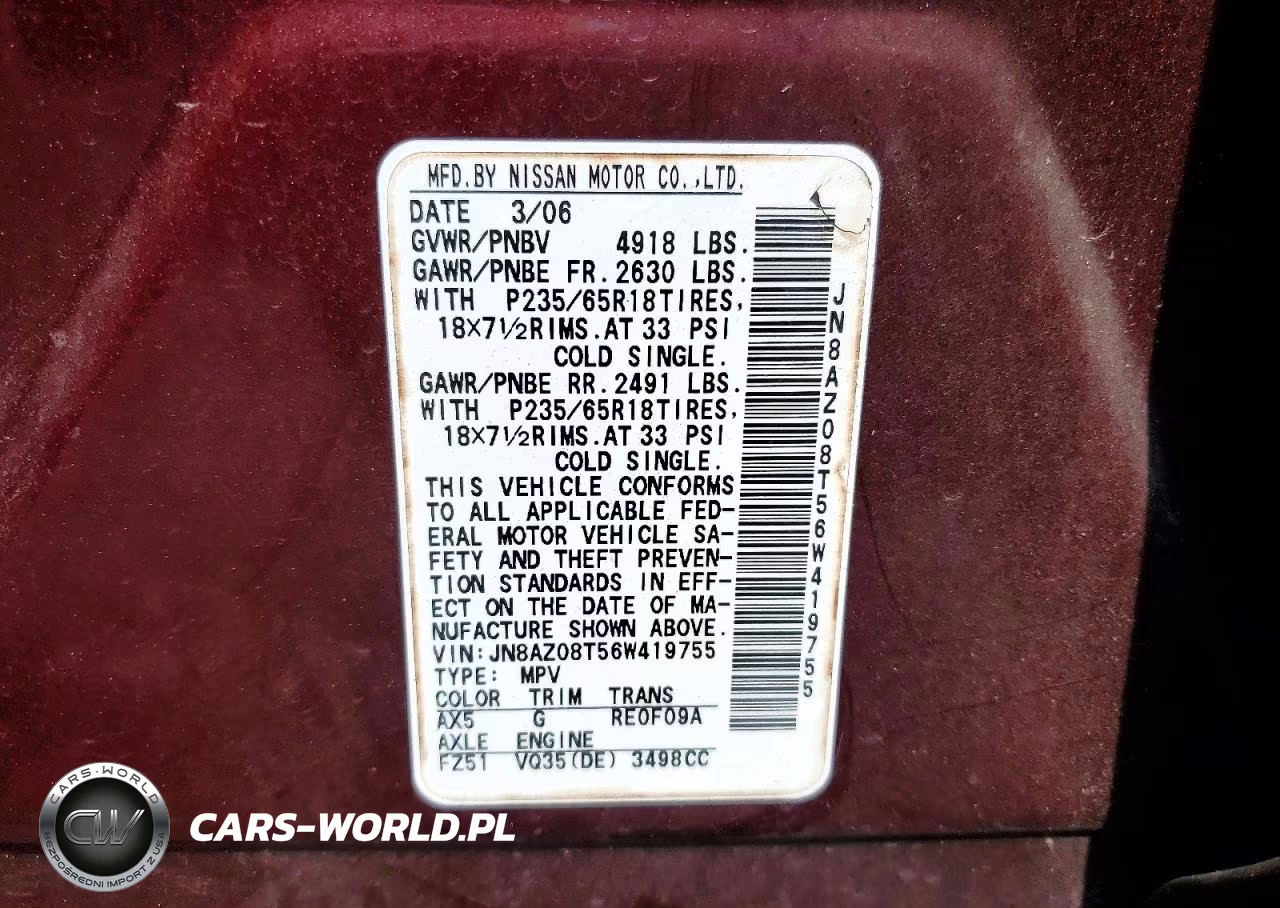 2006 Nissan Murano S VIN:JN8AZ08T56W419755 - 13