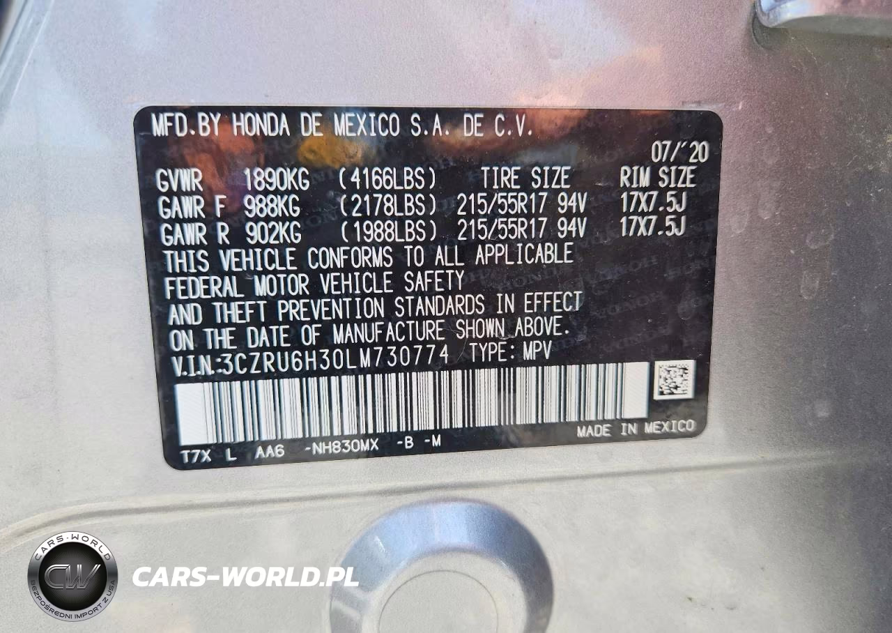 2020 Honda Hr-V Lx VIN:3CZRU6H30LM730774 - 12