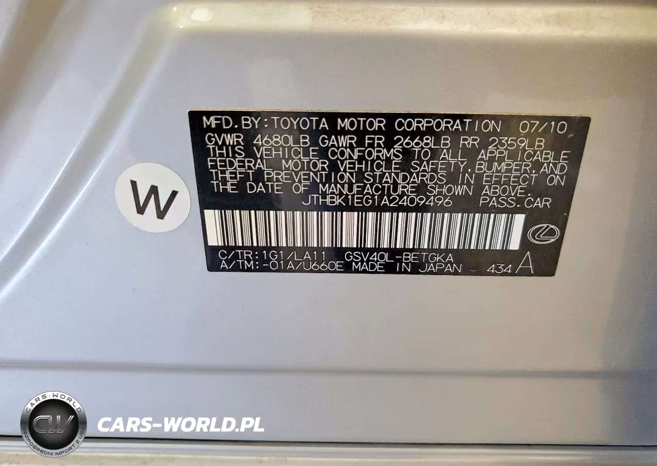 2010 Lexus Es 350 VIN:JTHBK1EG1A2409496 - 12