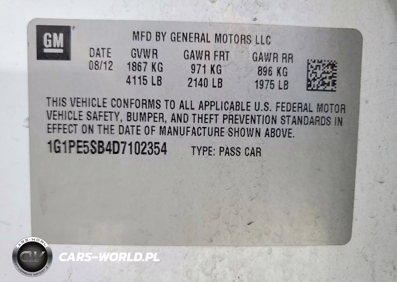 2013 Chevrolet Cruze Lt VIN:1G1PE5SB4D7102354 - 12
