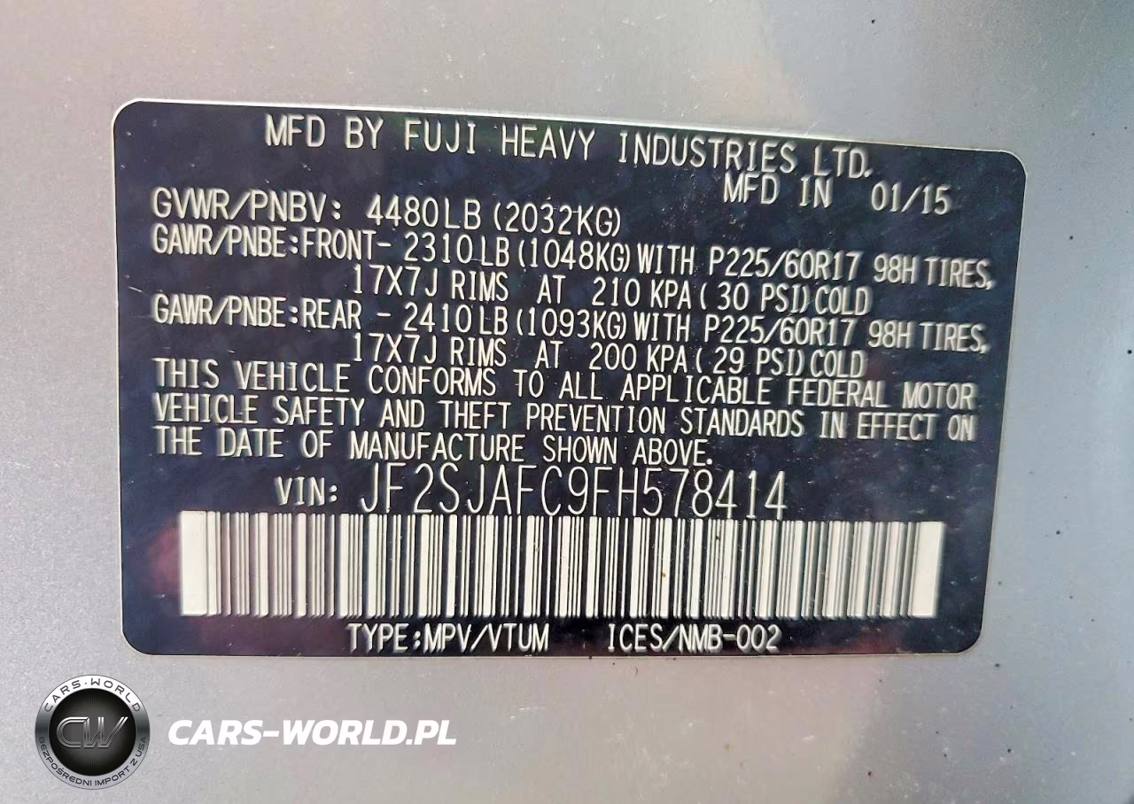 2015 Subaru Forester 2.5I Premium VIN:JF2SJAFC9FH578414 - 12