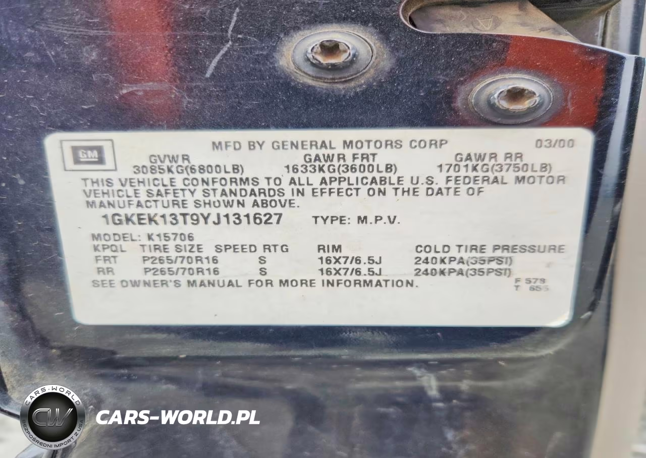 2000 GMC Yukon VIN:1GKEK13T9YJ131627 - 13