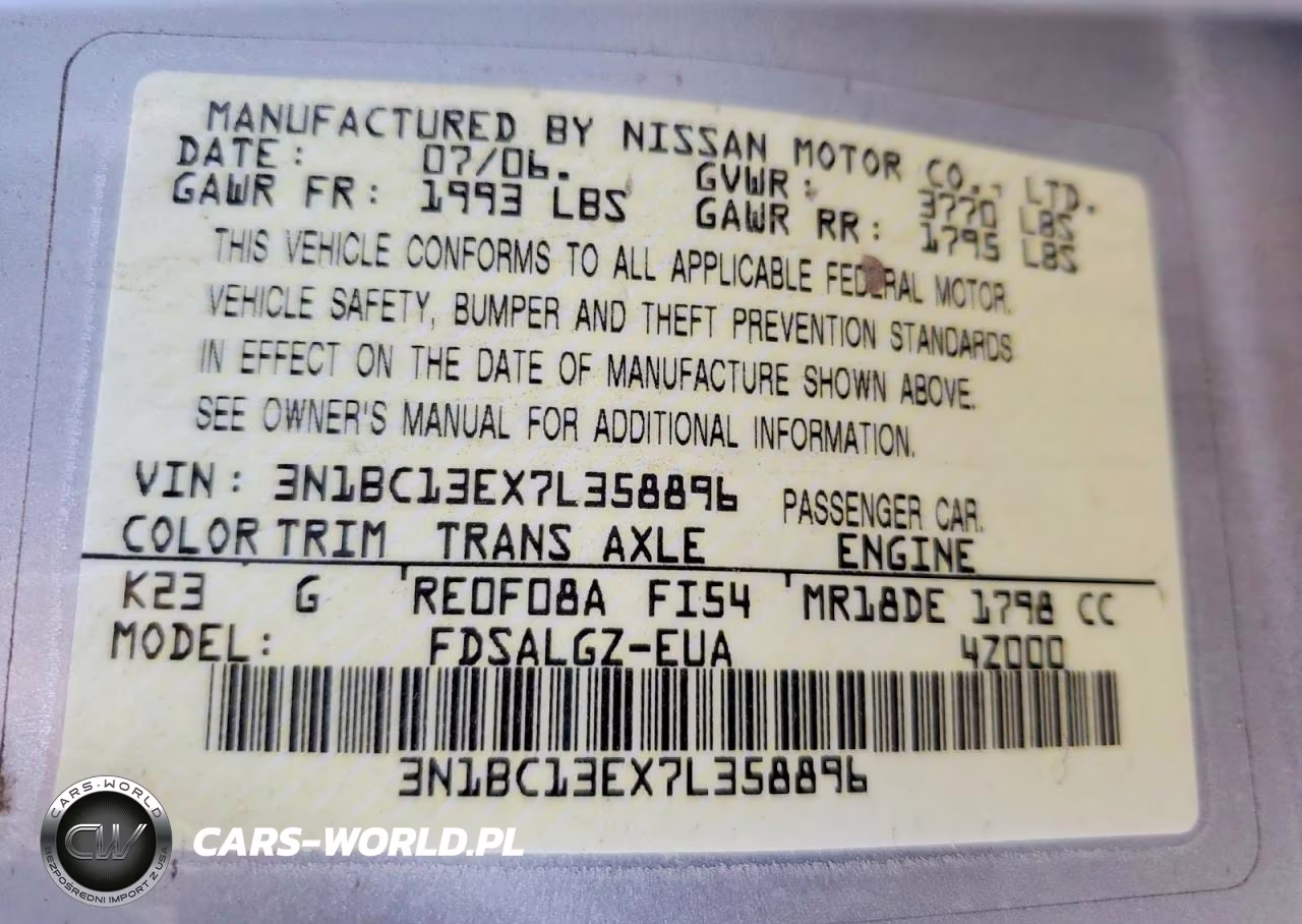 2007 Nissan Versa 1.8 S VIN:3N1BC13EX7L358896 - 12