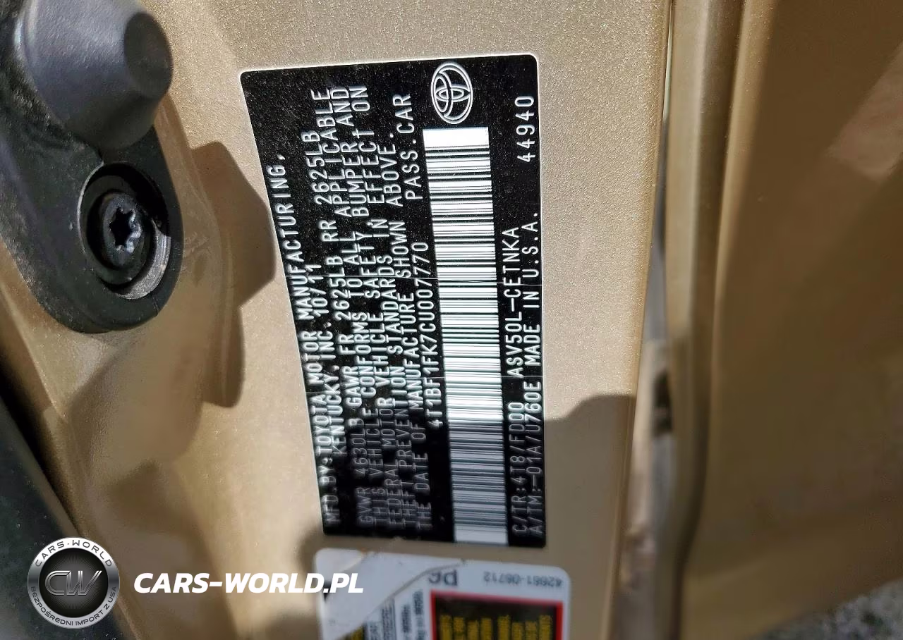 2012 Toyota Camry Le VIN:4T1BF1FK7CU007770 - 13