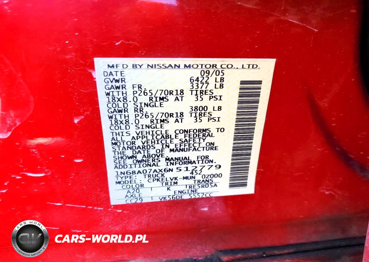 2006 Nissan Titan Xe Ffv VIN:1N6BA07AX6N512779 - 12