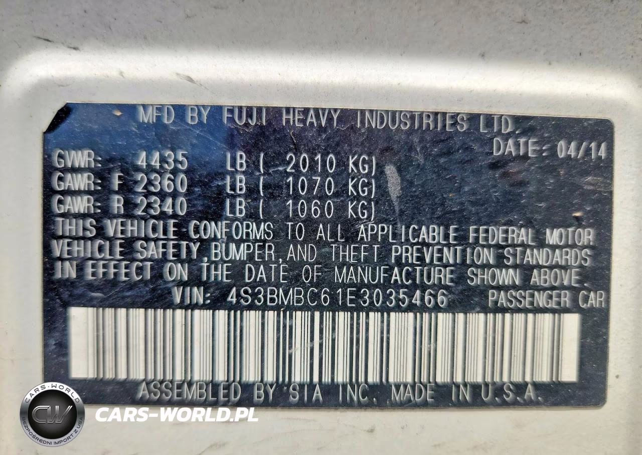 2014 Subaru Legacy 2.5I Premium VIN:4S3BMBC61E3035466 - 12