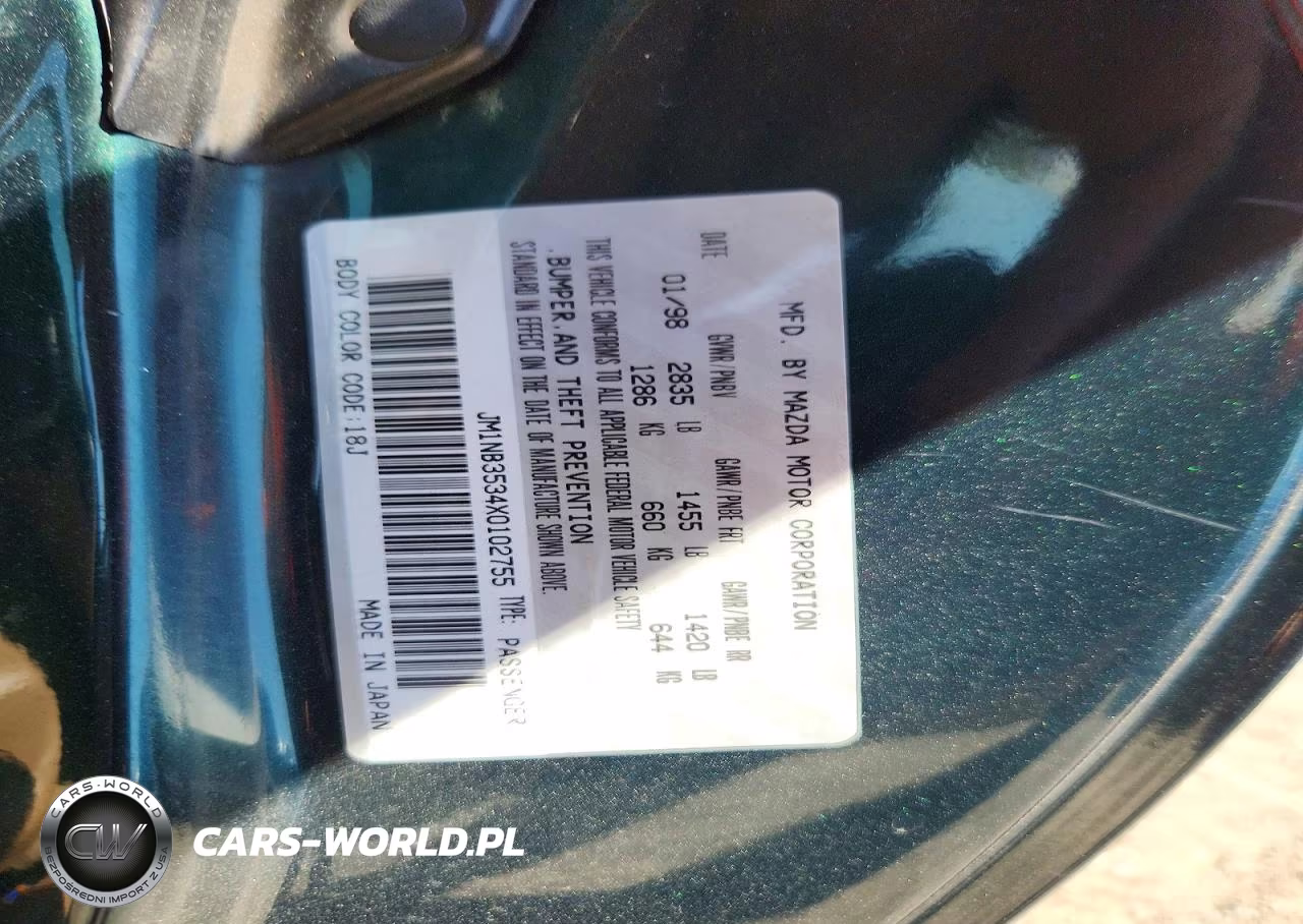 1999 Mazda Mx-5 Miata VIN:JM1NB3534X0102755 - 12