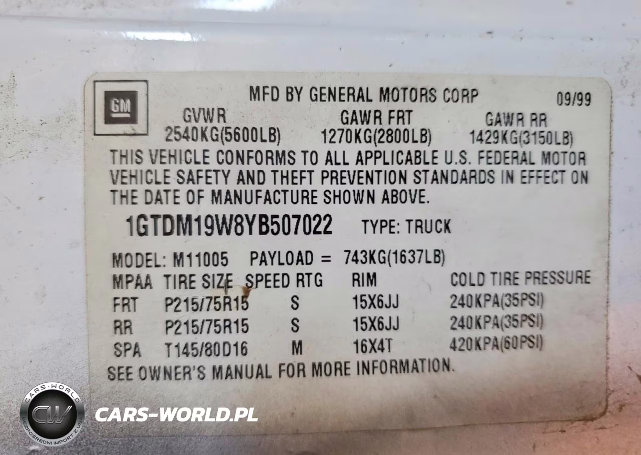 2000 GMC Safari Xt VIN:1GTDM19W8YB507022 - 12