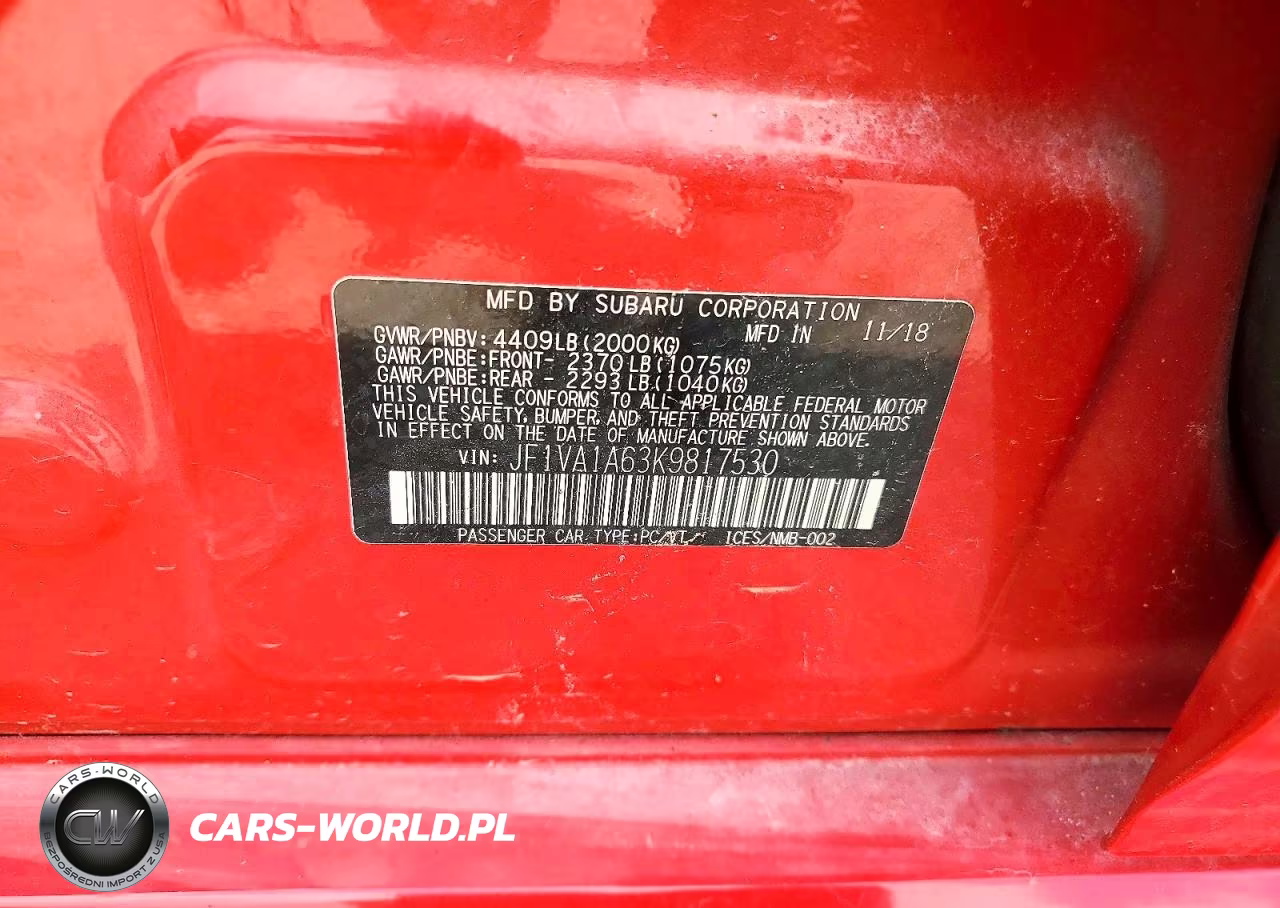 2019 Subaru Wrx VIN:JF1VA1A63K9817530 - 12