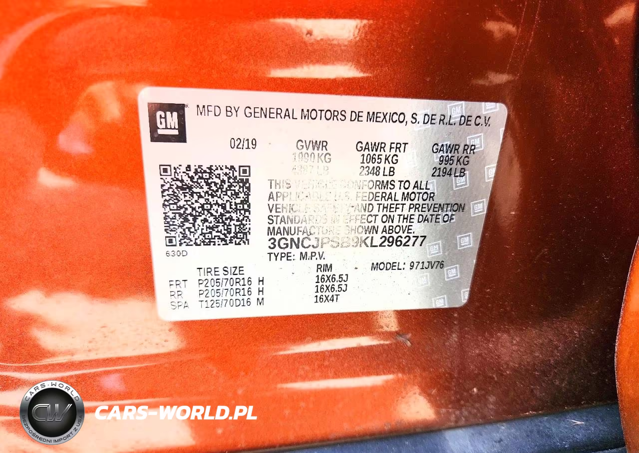 2019 Chevrolet Trax 1Lt VIN:3GNCJPSB9KL296277 - 14