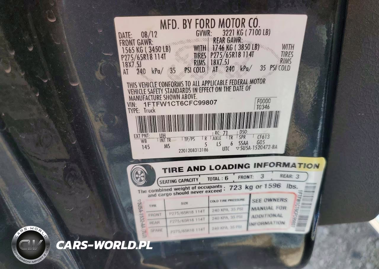 2012 Ford F150 Supercrew VIN:1FTFW1CT6CFC99807 - 12