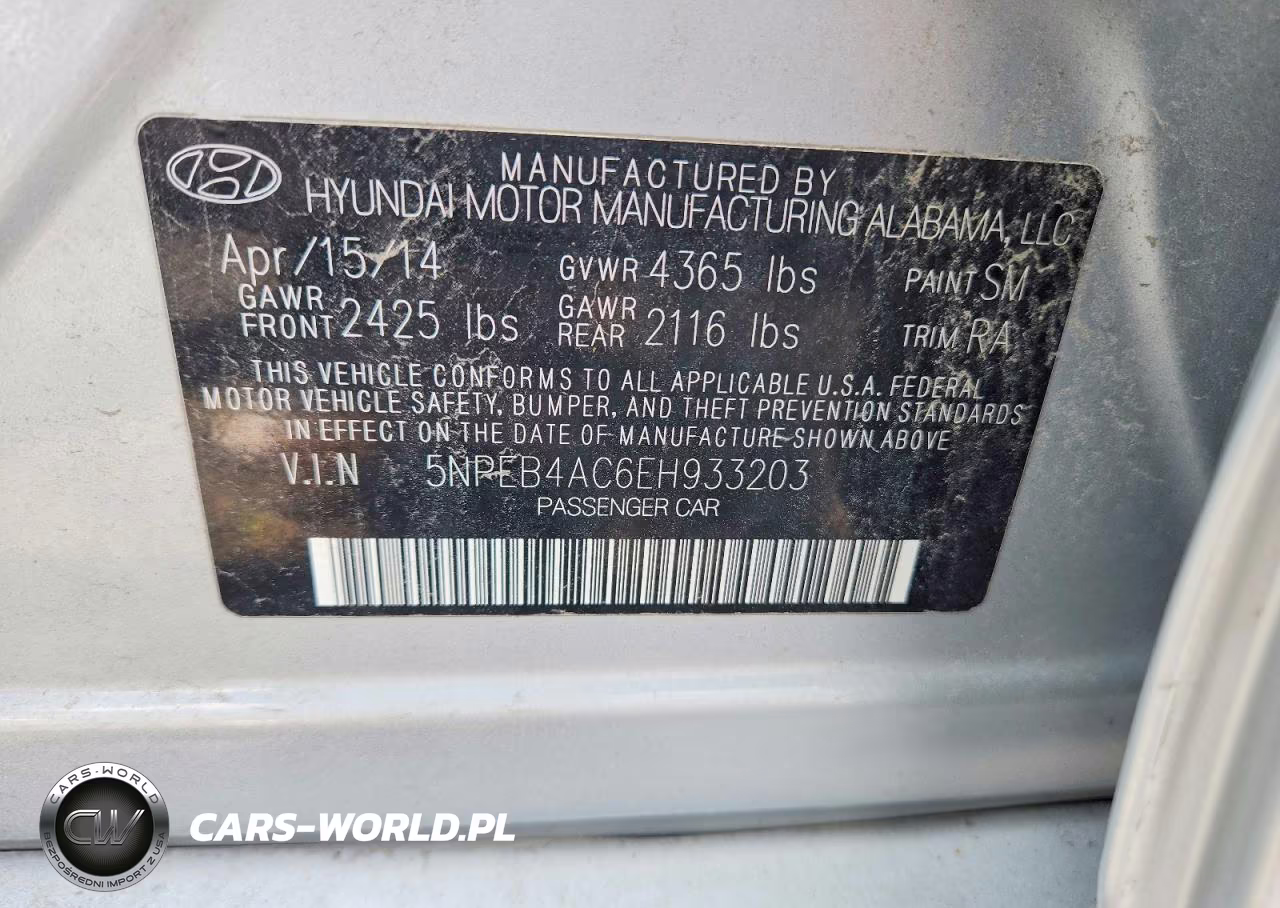 2014 Hyundai Sonata Gls VIN:5NPEB4AC6EH933203 - 12