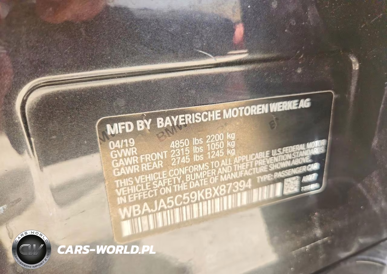 2019 BMW 530 I VIN:WBAJA5C59KBX87394 - 12