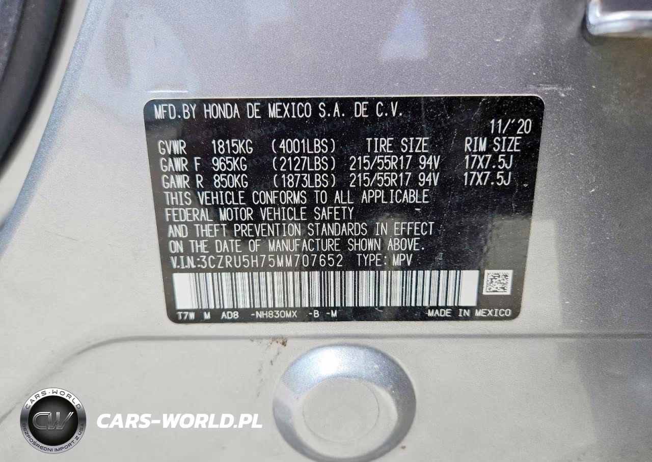 2021 Honda Hr-V Exl VIN:3CZRU5H75MM707652 - 12