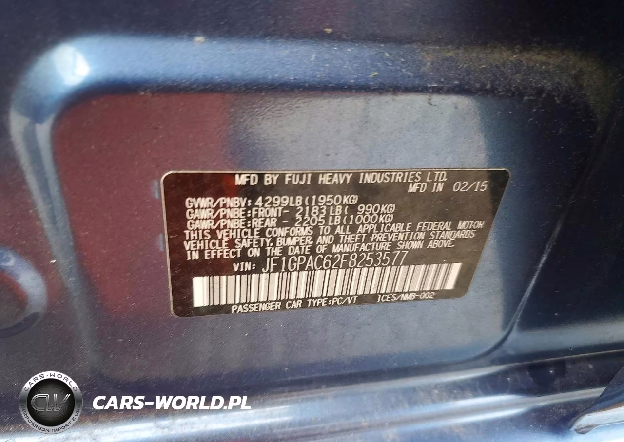 2015 Suba Impreza VIN:JF1GPAC62F8253577 - 12
