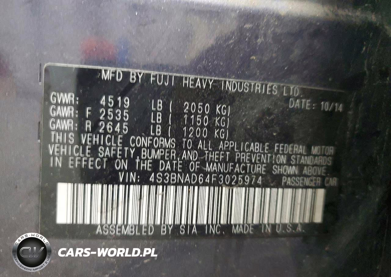 2015 Subaru Legacy 2.5I Premium VIN:4S3BNAD64F3025974 - 12