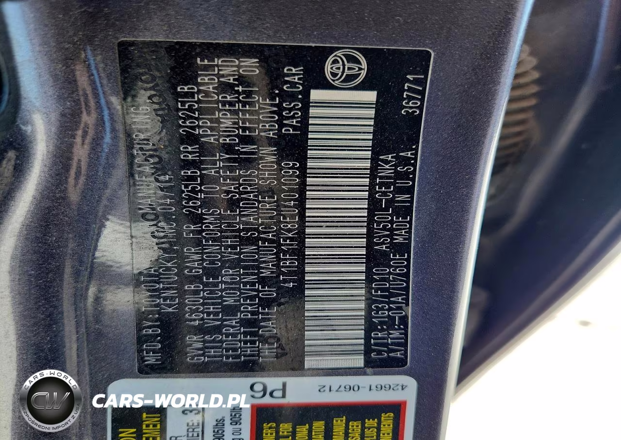 2014 Toyota Camry VIN:4T1BF1FK8EU401099 - 12