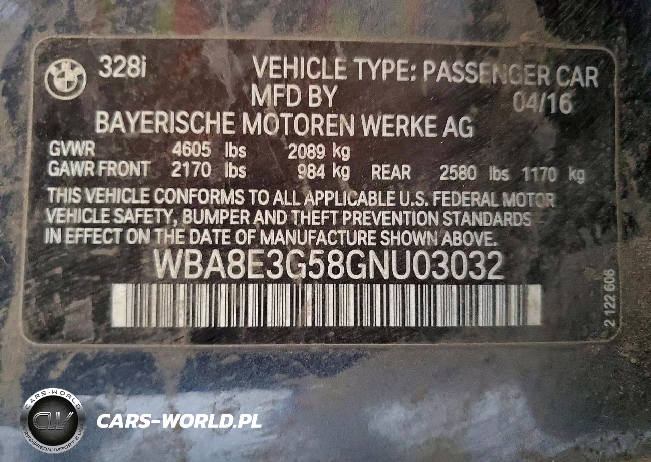 2016 BMW 328 Xi Sulev VIN:WBA8E3G58GNU03032 - 12