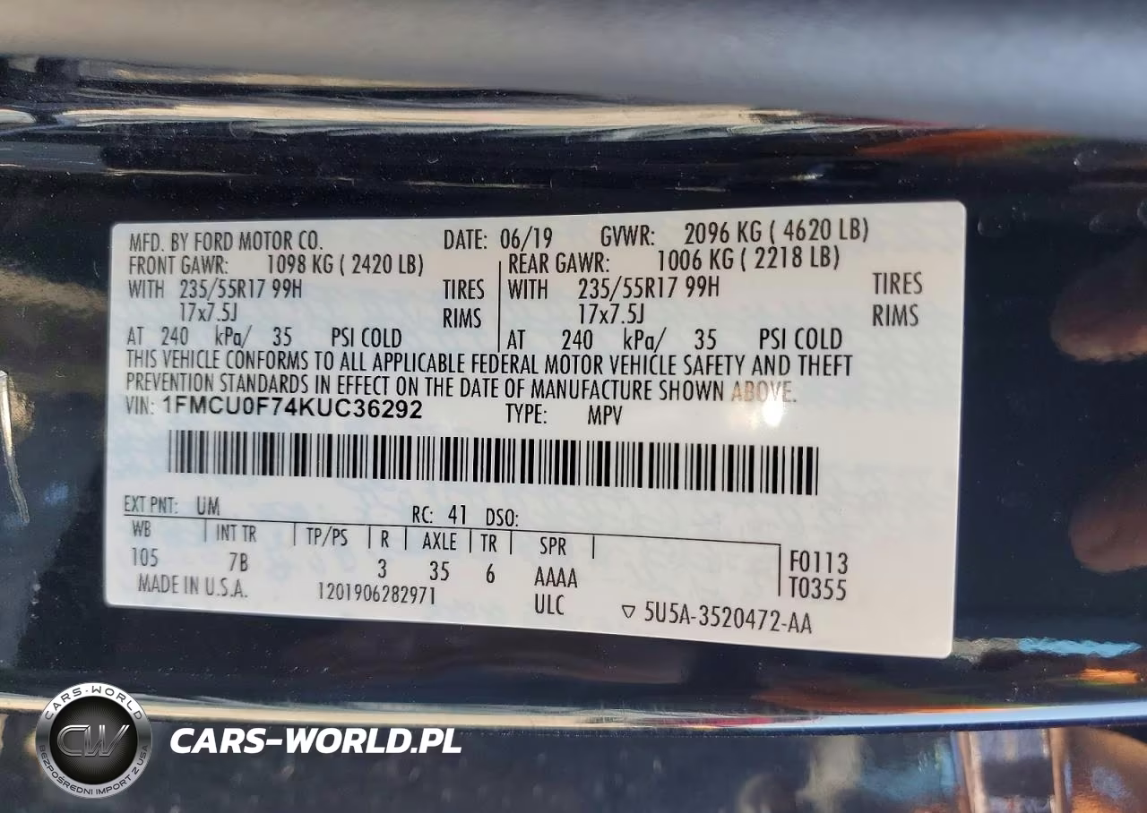2019 Ford Escape S VIN:1FMCU0F74KUC36292 - 13