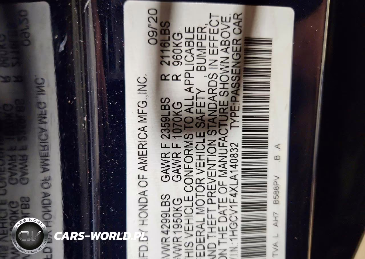 2020 Honda Accord Ex VIN:1HGCV1F4XLA140832 - 12