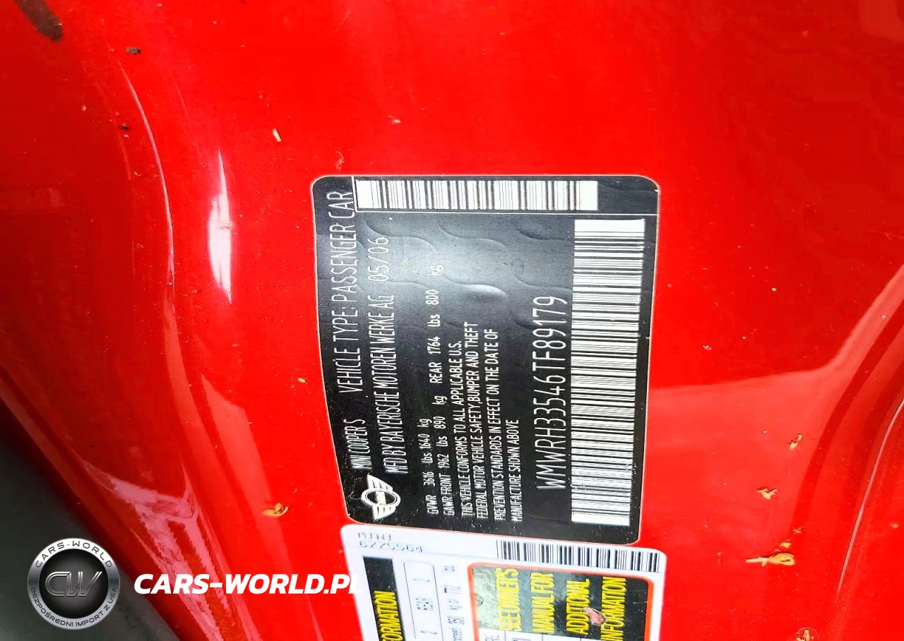 2006 Mini Cooper S VIN:WMWRH33546TF89179 - 12