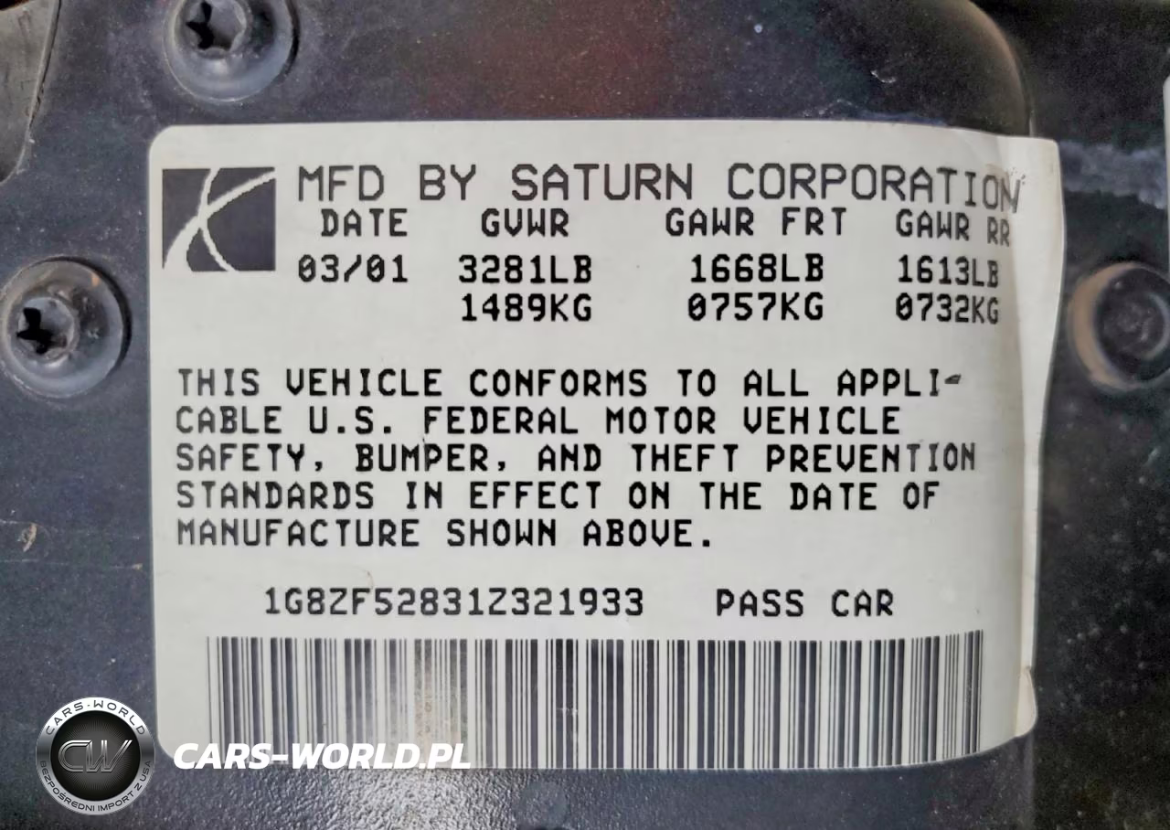 2001 Saturn Sl VIN:1G8ZF52831Z321933 - 12
