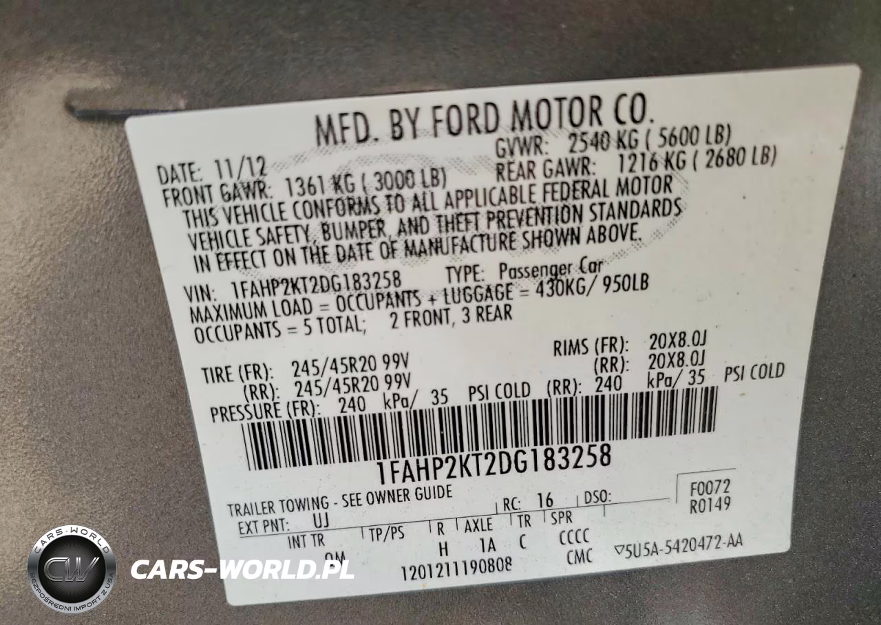 2013 Ford Taurus Sho VIN:1FAHP2KT2DG183258 - 12