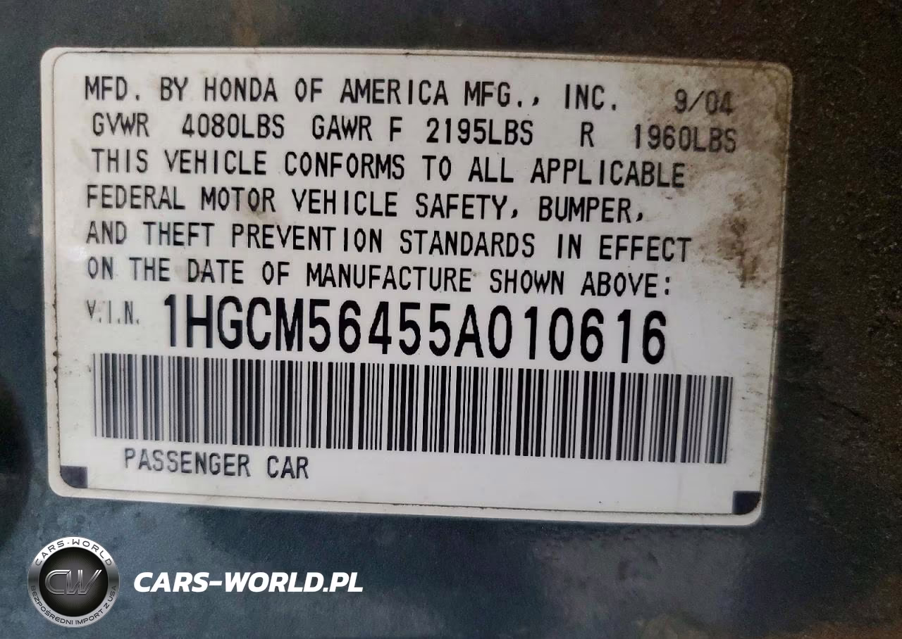 2005 Honda Accord Lx VIN:1HGCM56455A010616 - 12