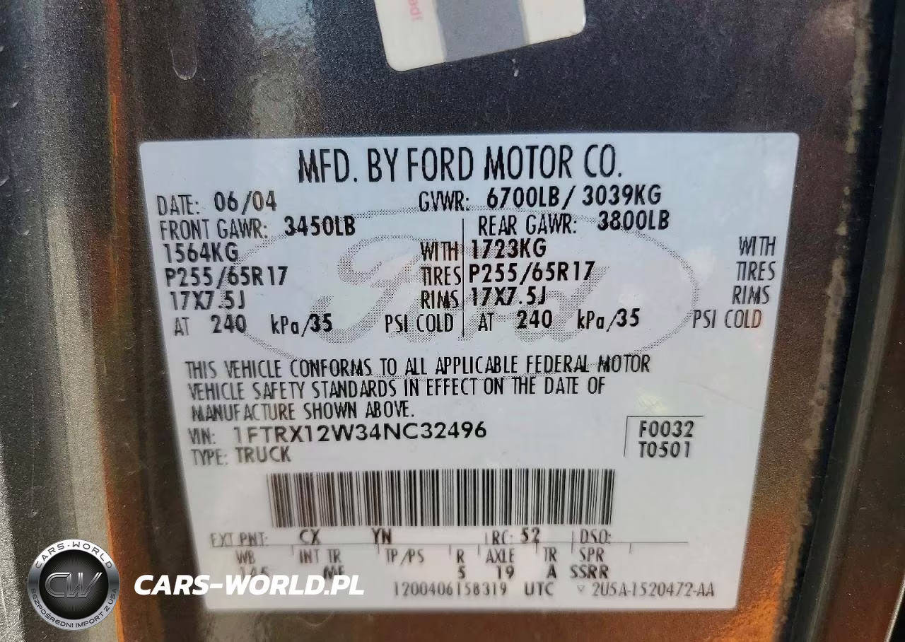 2004 Ford F150 VIN:1FTRX12W34NC32496 - 12