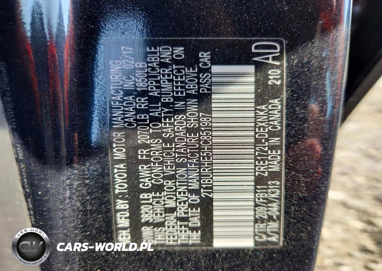 2017 Toyota Corolla Le VIN:2T1BURHE5HC851987 - 12