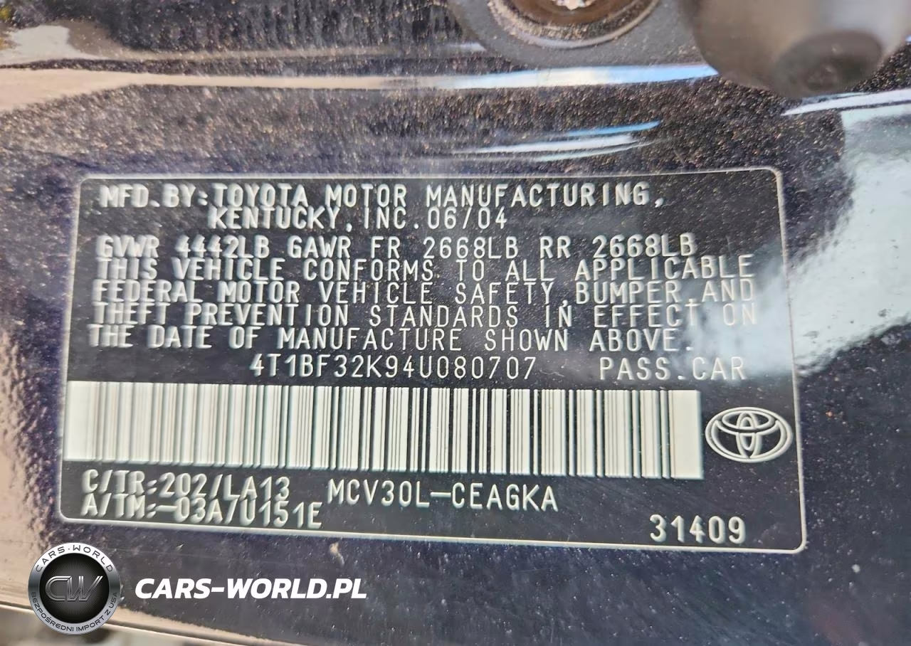 2004 Toyota Camry Xle V6 VIN:4T1BF32K94U080707 - 12
