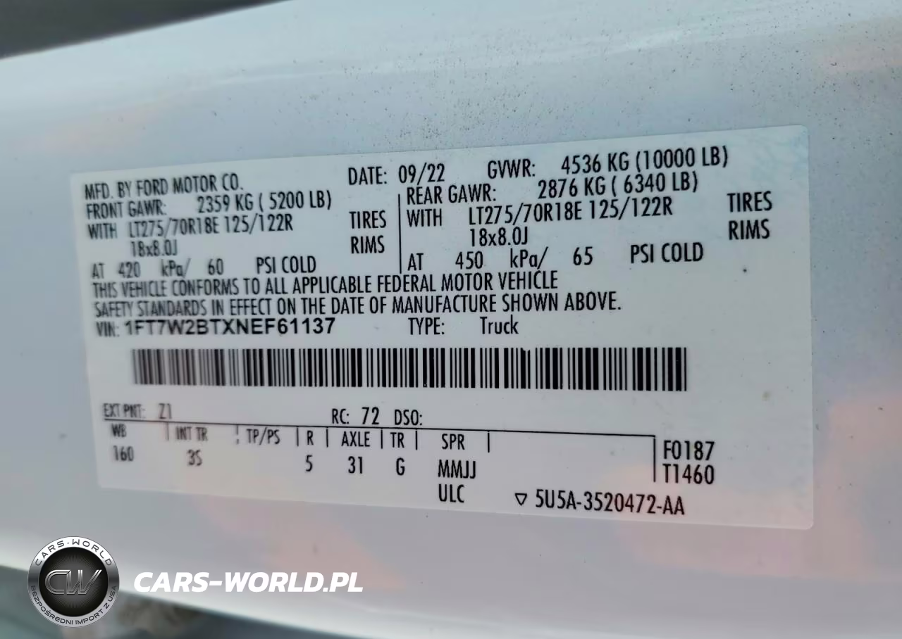 2022 Ford F250 Super Duty VIN:1FT7W2BTXNEF61137 - 12