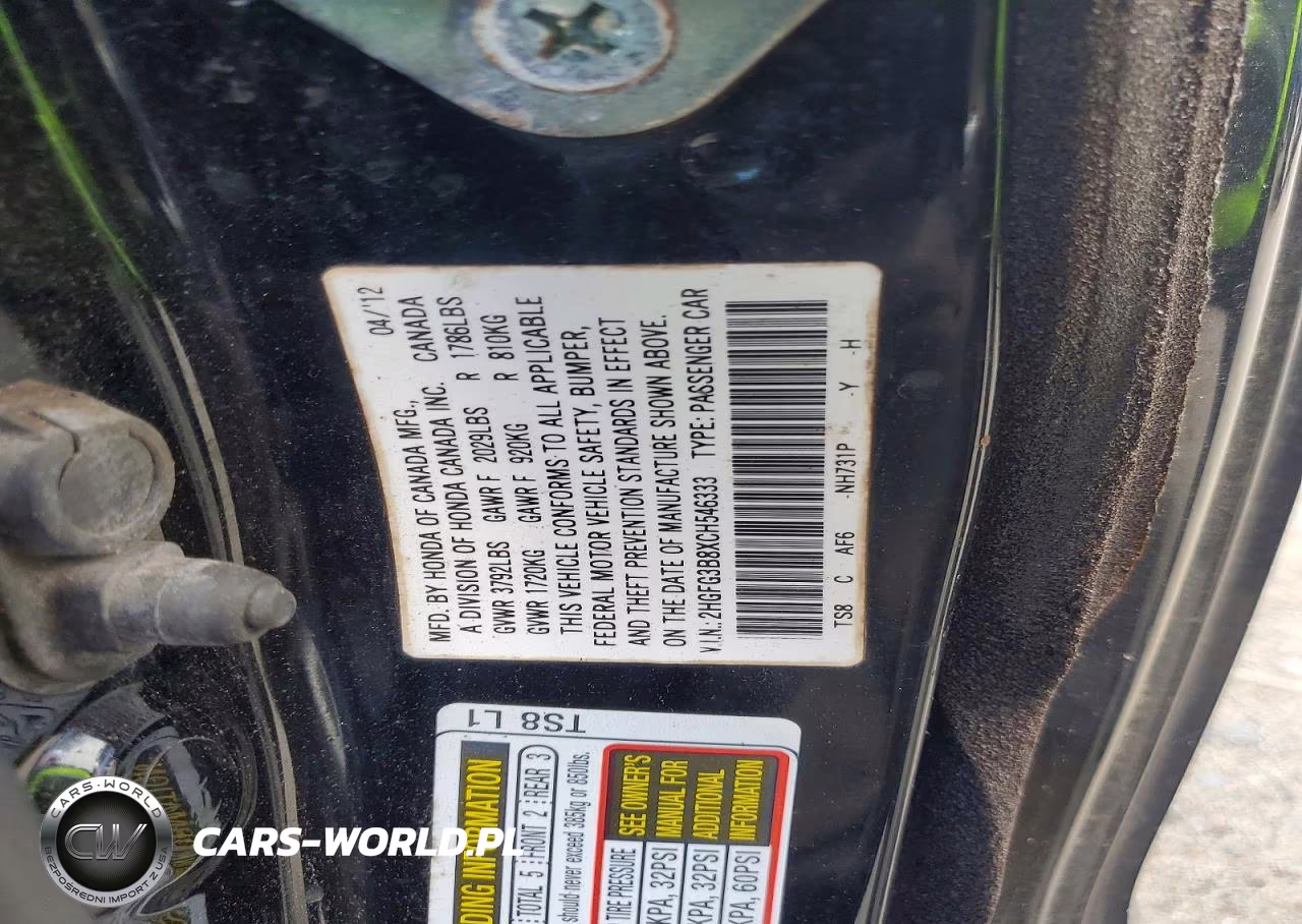 2012 Honda Civic Ex VIN:2HGFG3B8XCH546333 - 12