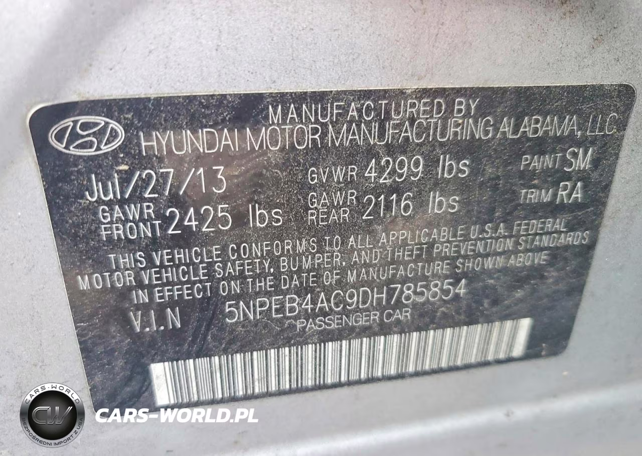 2013 Hyundai Sonata Gls VIN:5NPEB4AC9DH785854 - 12
