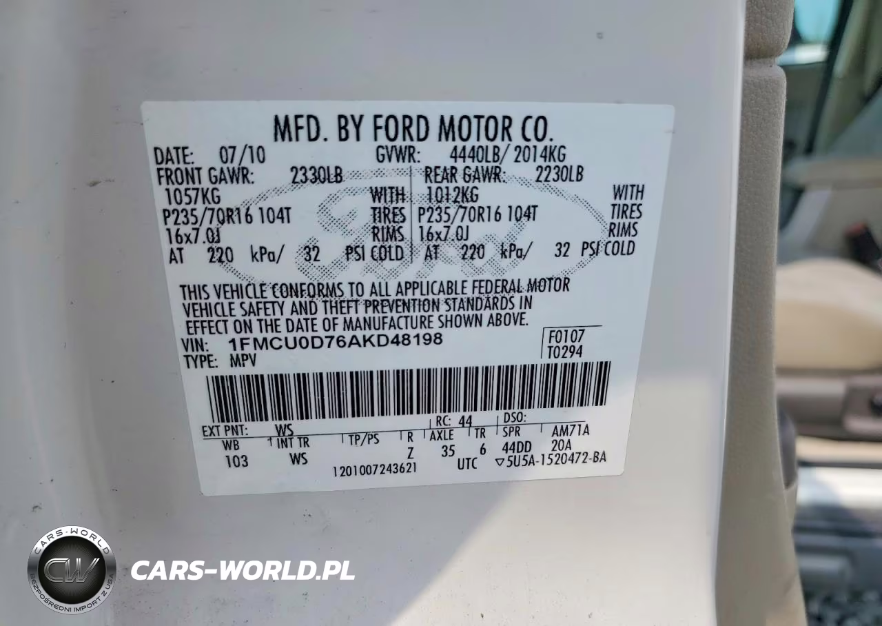 2010 Ford Escape Xlt VIN:1FMCU0D76AKD48198 - 13