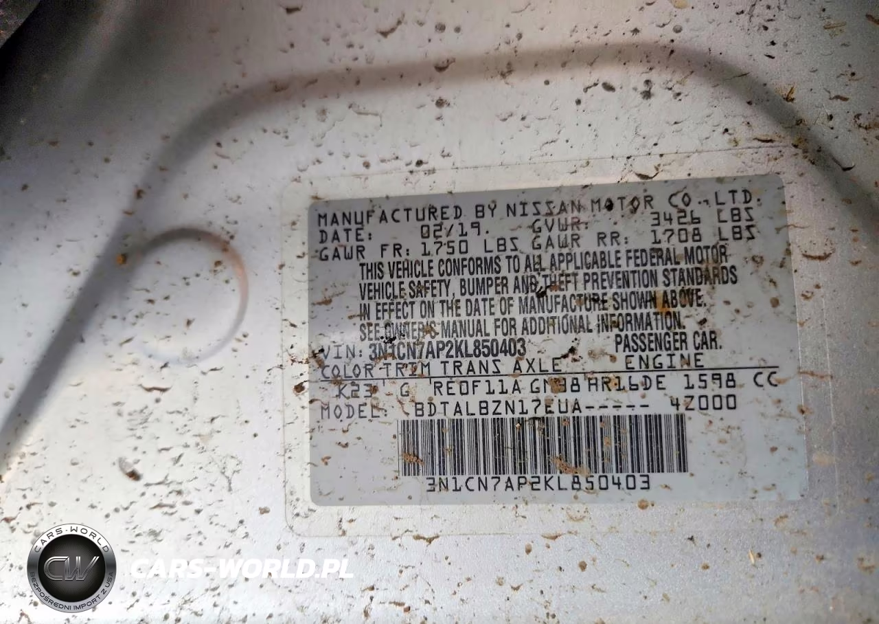 2019 Nissan Versa Sv VIN:3N1CN7AP2KL850403 - 13