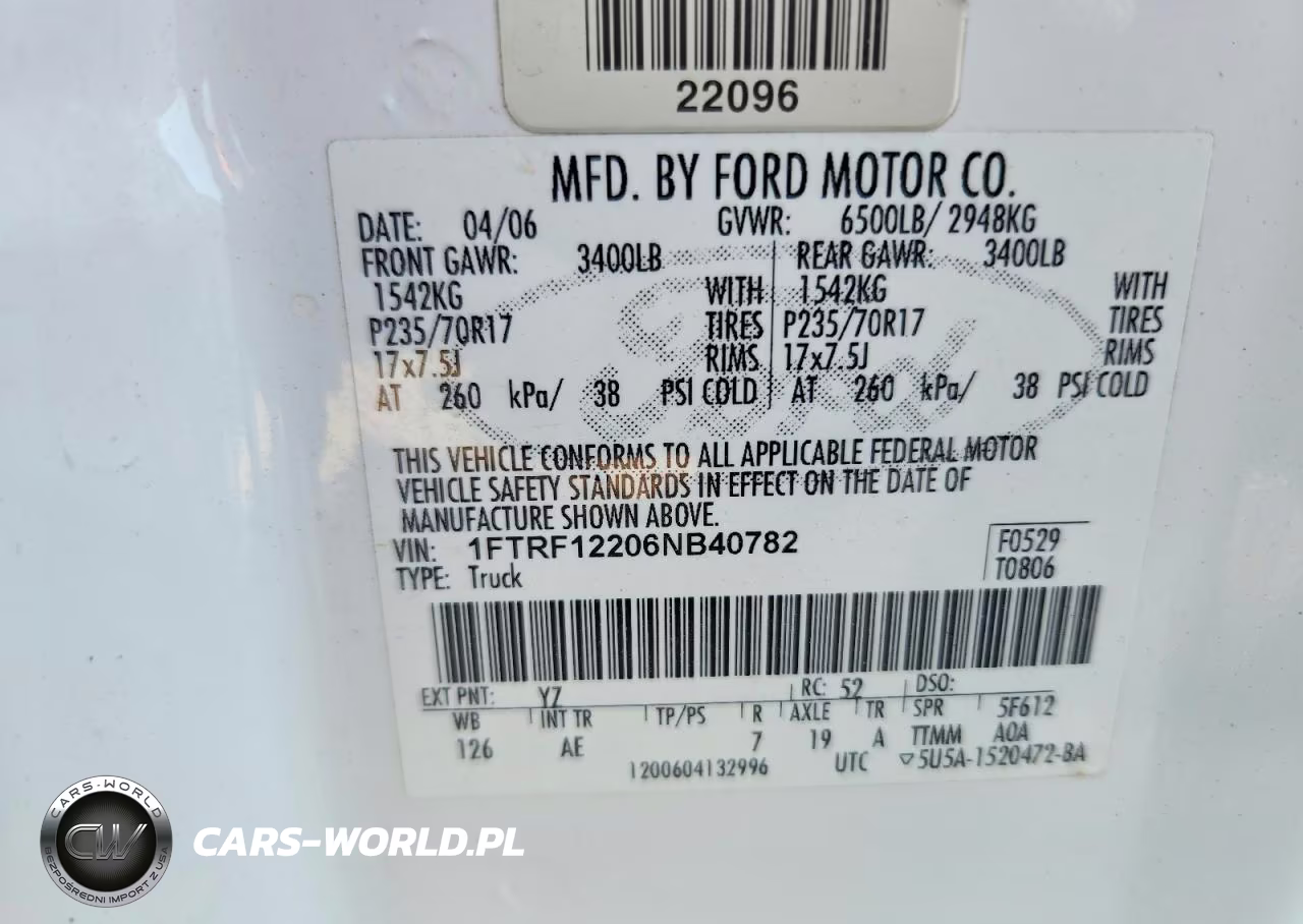 2006 Ford F150 VIN:1FTRF12206NB40782 - 12